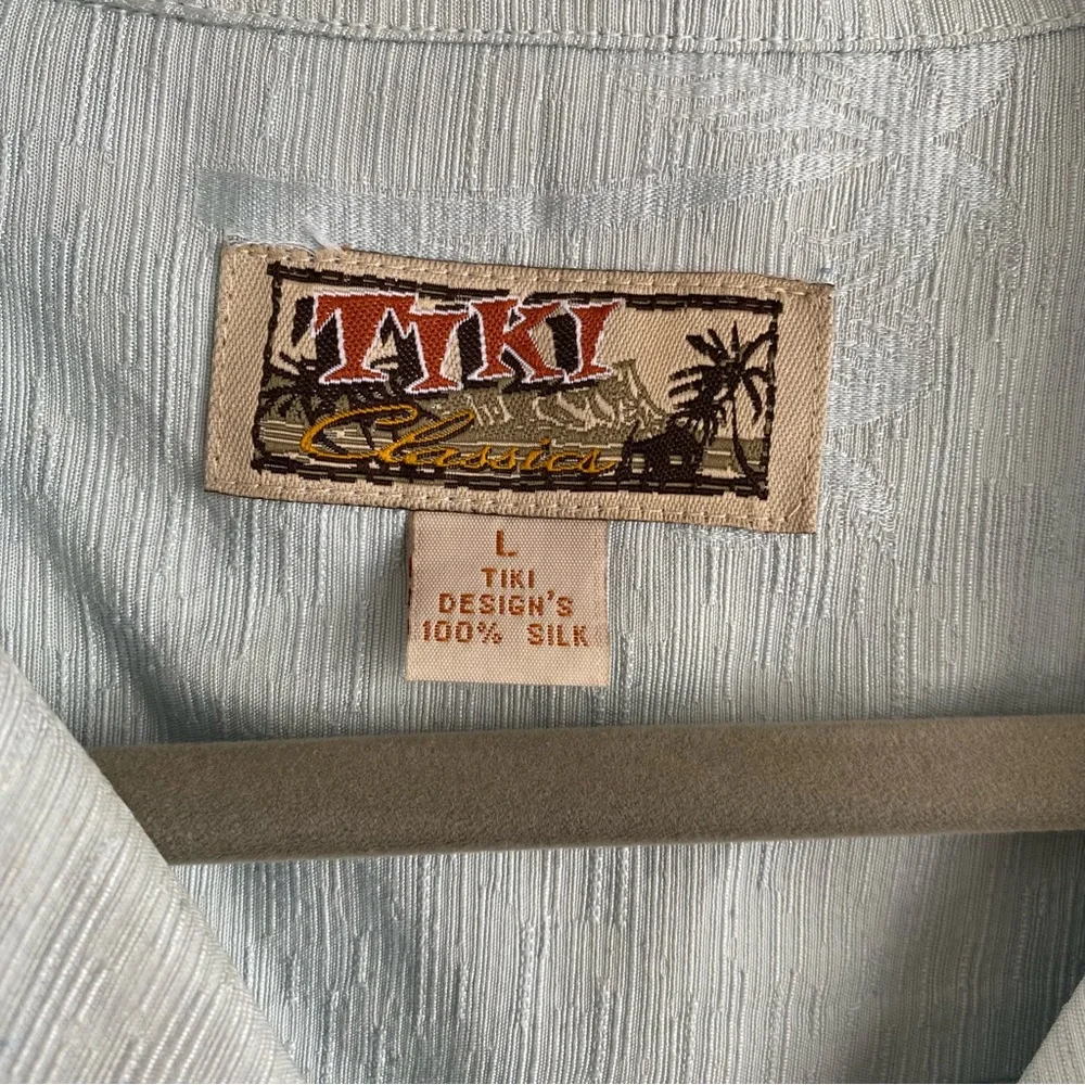 Tiki Classics Silk Palm Tree Tropical Hawaiian Polo Button Front T-Shirt Large - Picture 5 of 5